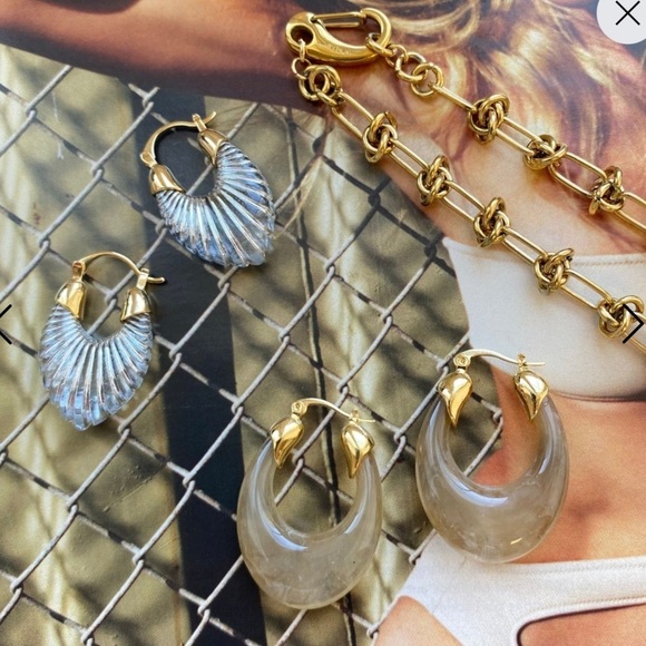 Arctic Clear Vintage Hoops Gold Plated Transparent Loop New NWOT - Picture 8 of 14